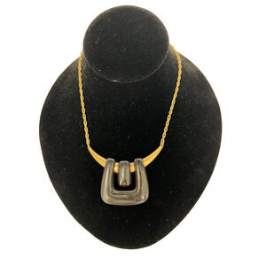 Vtg Trifari Black Plastic Collar Necklace Gold Tone CROWN 15" Signed Designer